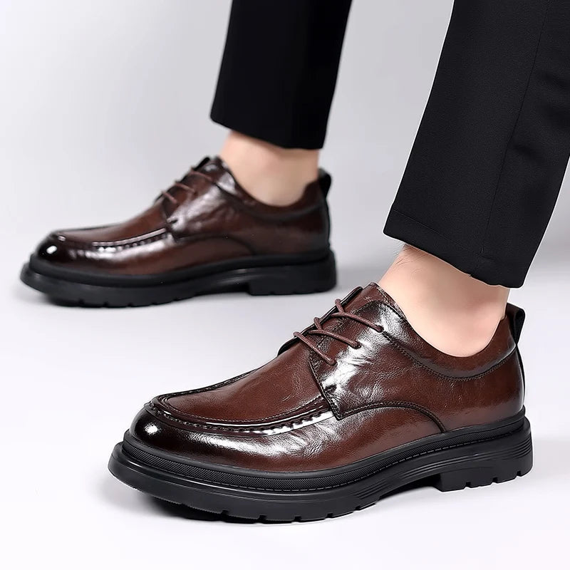 Genuine Leather Lace Up Luxury Shoes Black Dress Shoes Gentleman Oxford Shoes with Thick Soles for Men Shoes Mens Casual Shoes