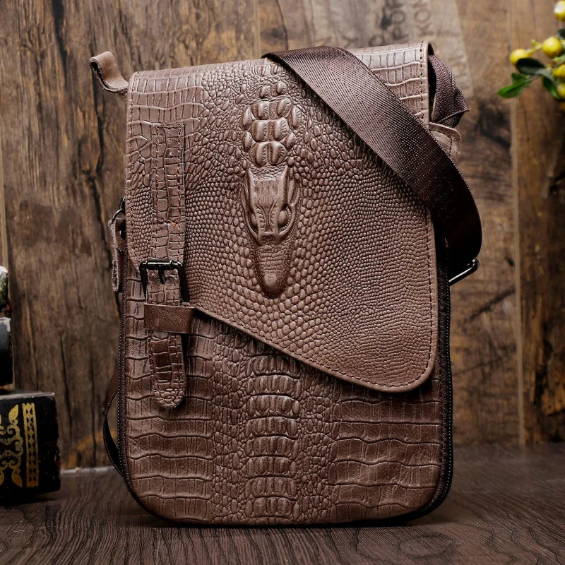 New Alligator Crocodile Pattern Men's Cow Leather Shoulder Bag Large Capacity Male Crossbody Bag For Men