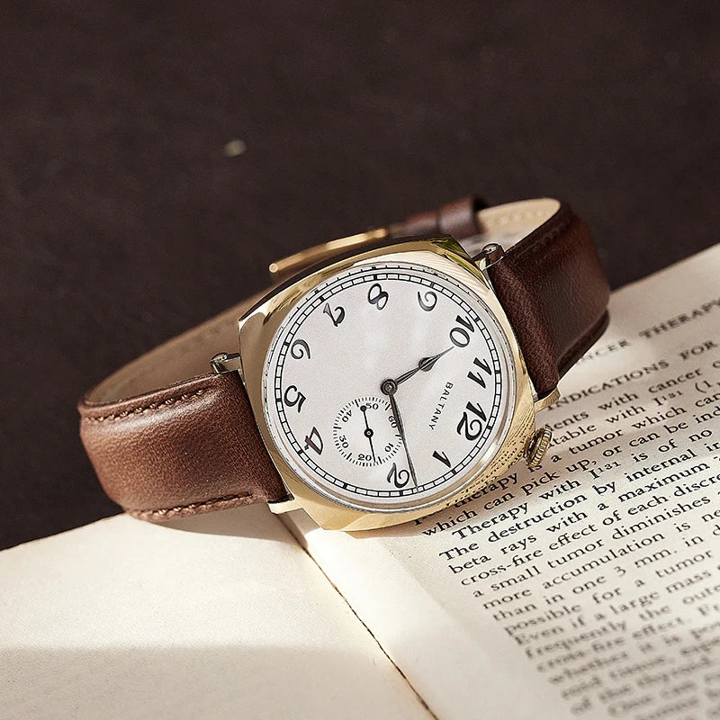 Baltany 1921 Vintage Homage Watch S4046 Sub-second Seagull 1701 Cockeyed Salmon Dial Square Case Men Stainless Steel Wristwatch