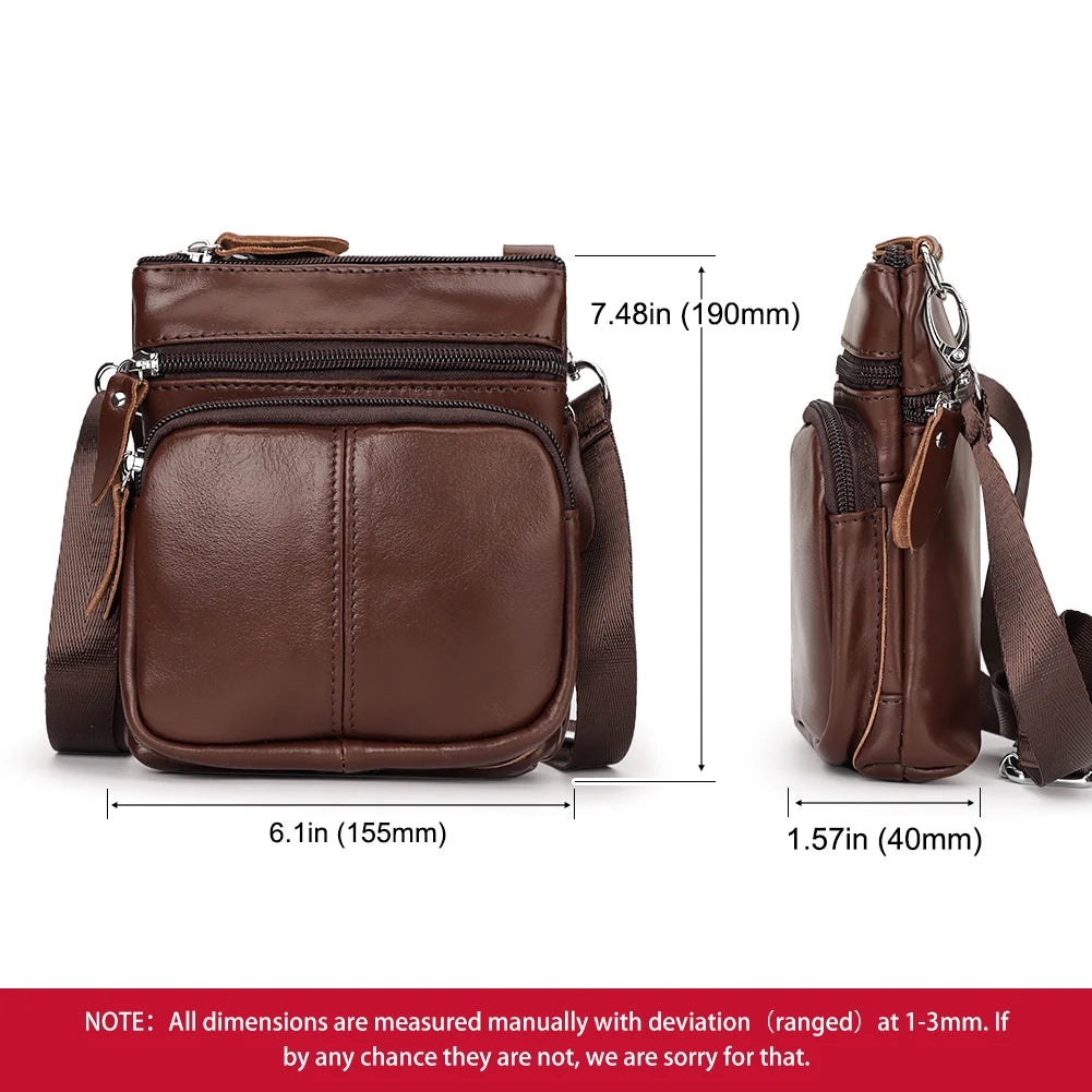 HUMERPAUL 2024 New Genuine Leather Mens Shoulder Bag Small Vintage Shoulder Bags Mini High Quality Male Crossbody Bag for Travel
