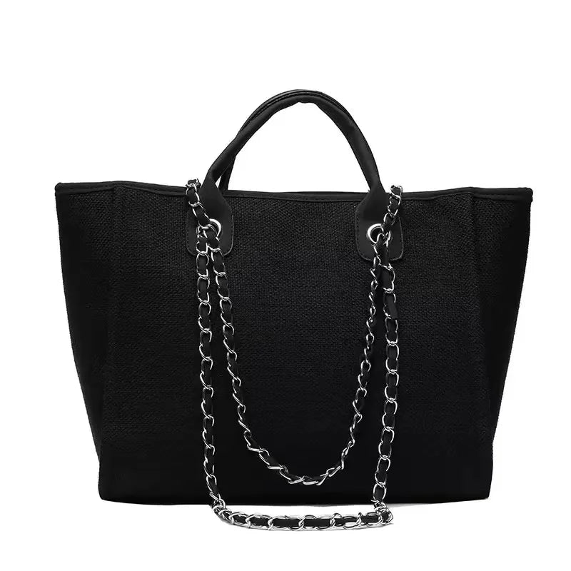 Custom Monogram Canvas Tote Bag Initial Bag Handbag Beach Bag Birthday Gift Bag with Chain Tote Bag Summer Holiday Bag