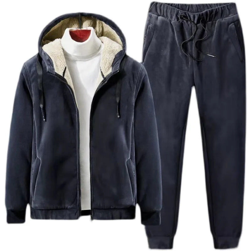 Hooded Sweat shirt+Pant 2-piece Sets Men Set Sports Suit Fleece Thickened Sportswear Casual Men Tracksuit Winter male Tracksuit