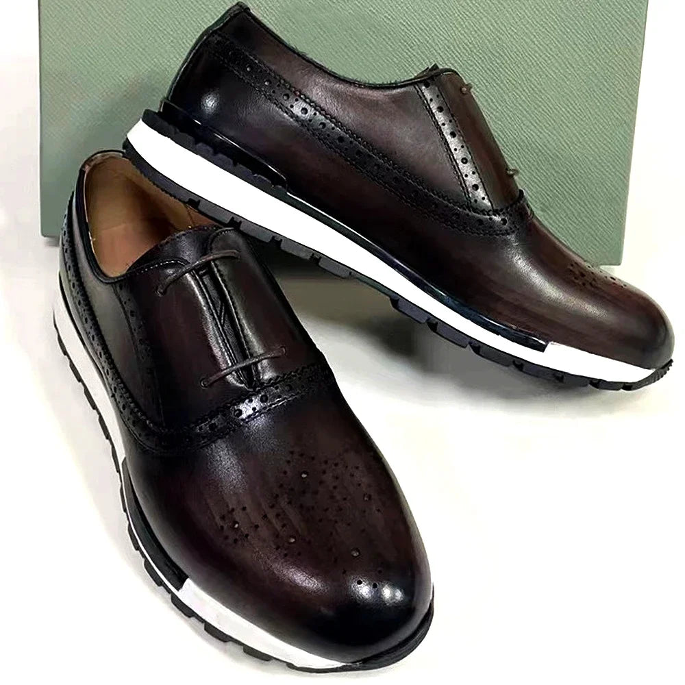 Luxury Brand Design Men's Oxford Sneaker Formal Calf Genuine Leather Laces Two-eyelet Anti-slip Rubber Sole Casual Shoes for Men