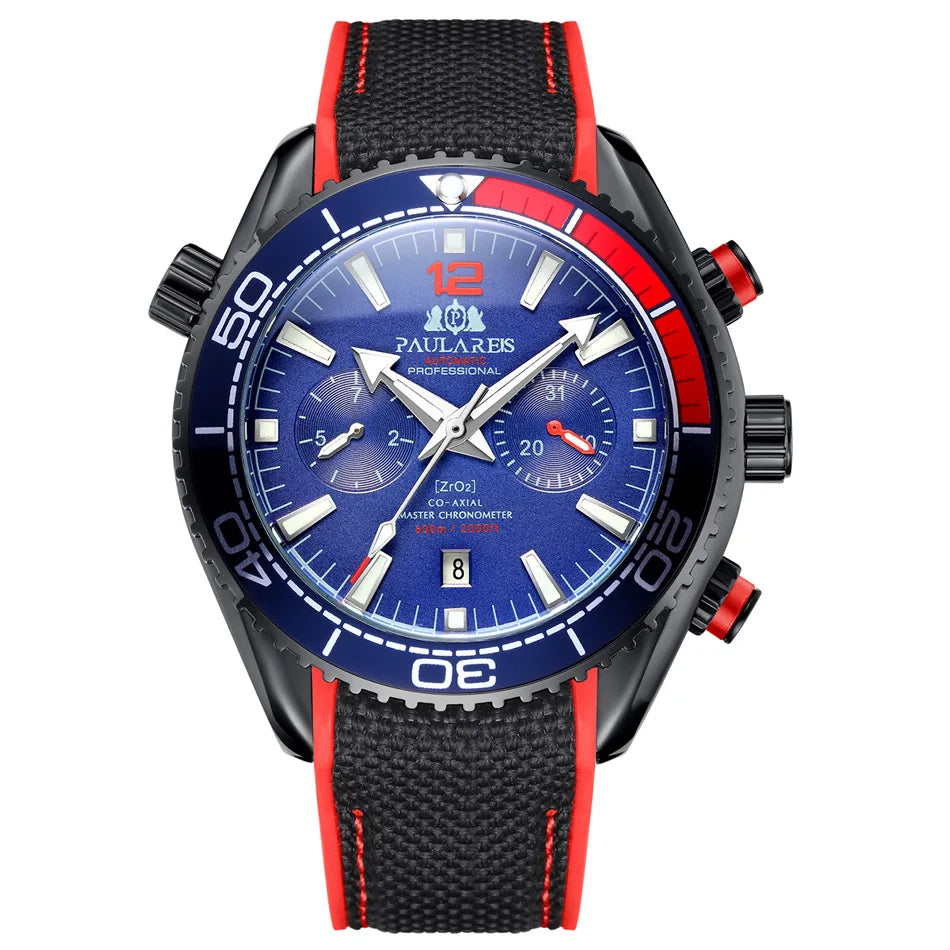 PAULAREIS P Luxury Men Automatic Self Wind Mechanical Watch for Men Rubber Strap Waterproof Luminous Date Fashion Mens Watches