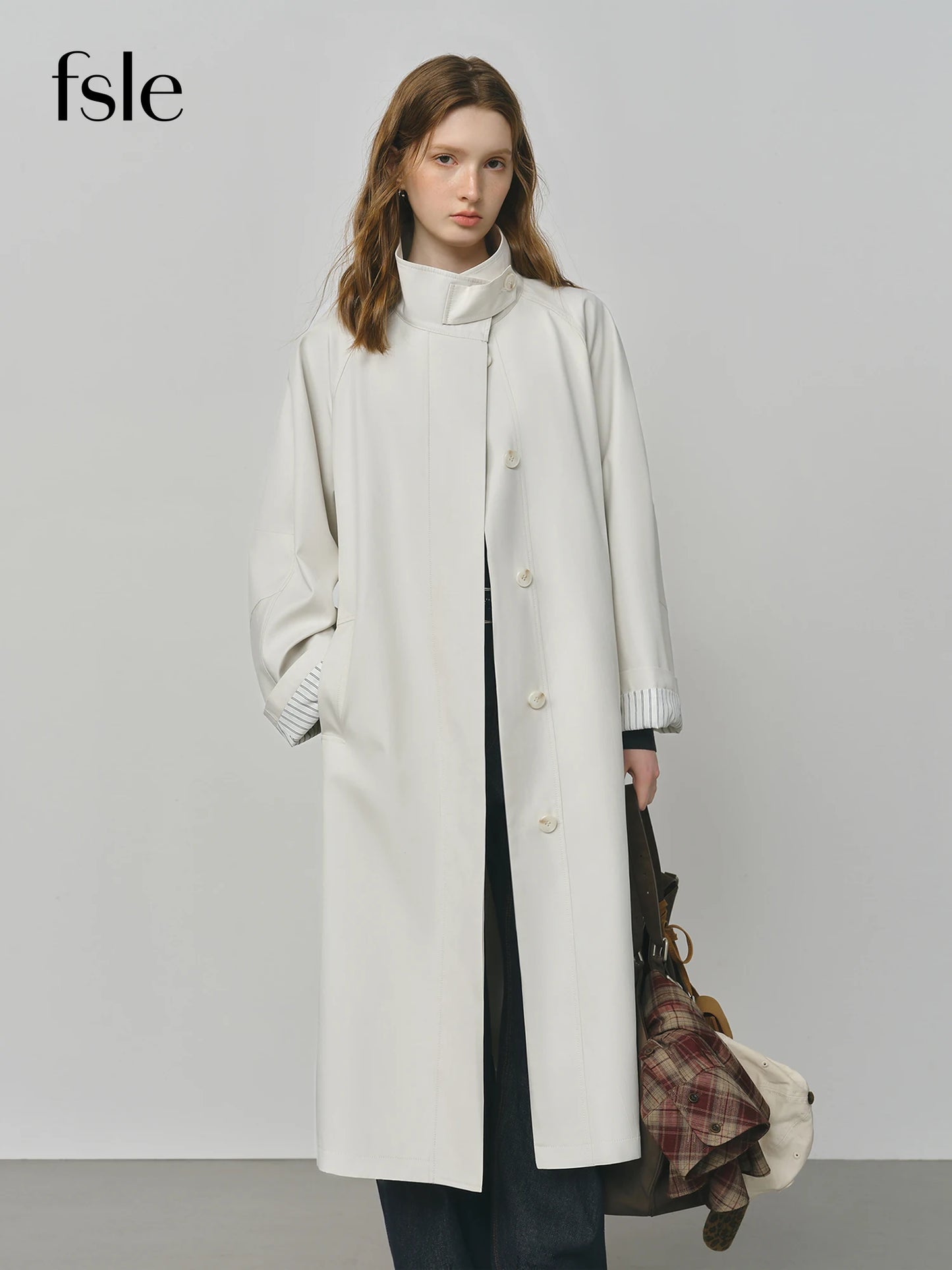 FSLE British Style Design Stand Collar Windbreaker Trench Jacket for Women 2025 Autumn New Arrival Casual Chic Coats for Women