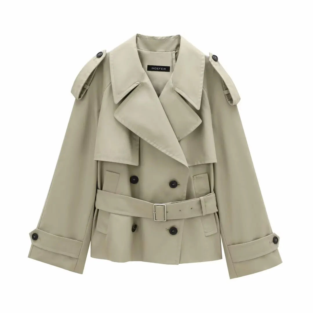 PB&ZA Women 2024 Autumn New Fashion Short Trench Coat Retro Long Sleeve Button Casual Outerwear Chic Overcoat