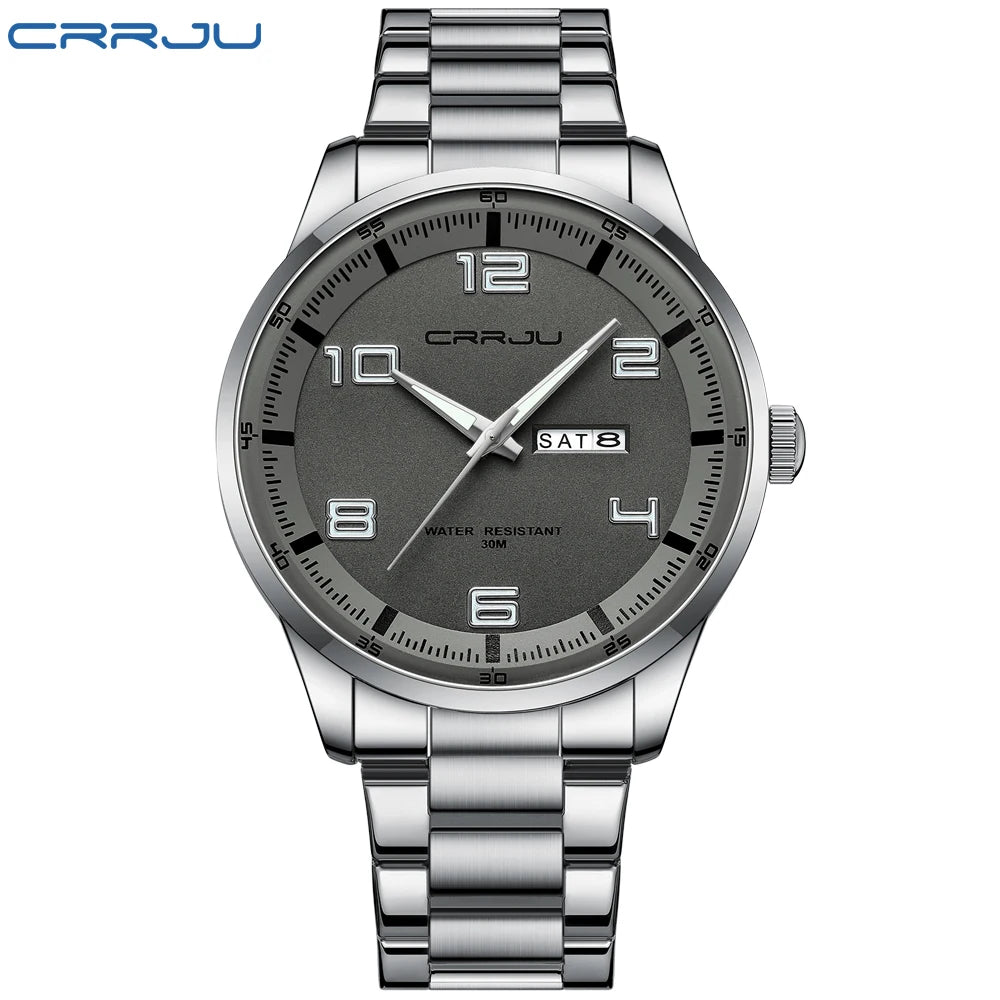CRRJU Business Men Luxury Watches Stainless Steel Quartz Auto Date Clock with Luminous Hands Relogio Masculino