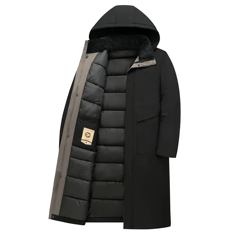 Business Parka Winter Fleece Long Jacket with Hood Windbreaker Mens Coats Casual Thicken Warm Men Long Outwear Clothing Overcoat