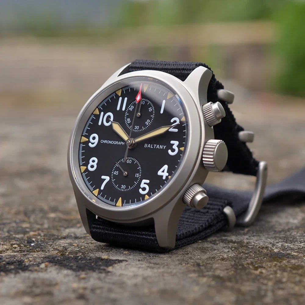 Baltany Military Watch Men 39mm Vintage Pilot Watch VK67 Chronograph Quartz Wristwatches Retro Style Air Force Luminous Clocks