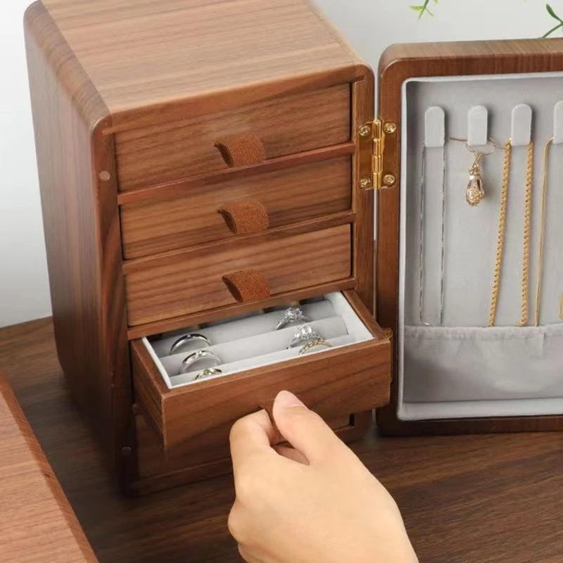 Wood Jewelry Box Vintage Style for Necklaces Rings 5Drawers Jewellery Organiser Bracelet Watch Display Box