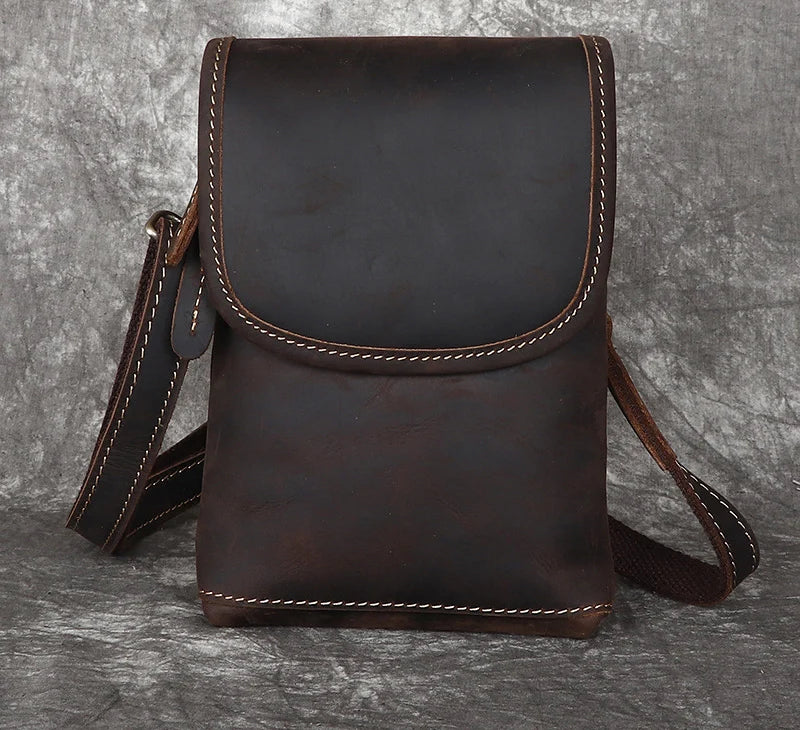 7.5" Leather Phone Pouch phone bag men wear leather belt mobile phone fanny pack for shoulder bag holster leather Mini Men's bag