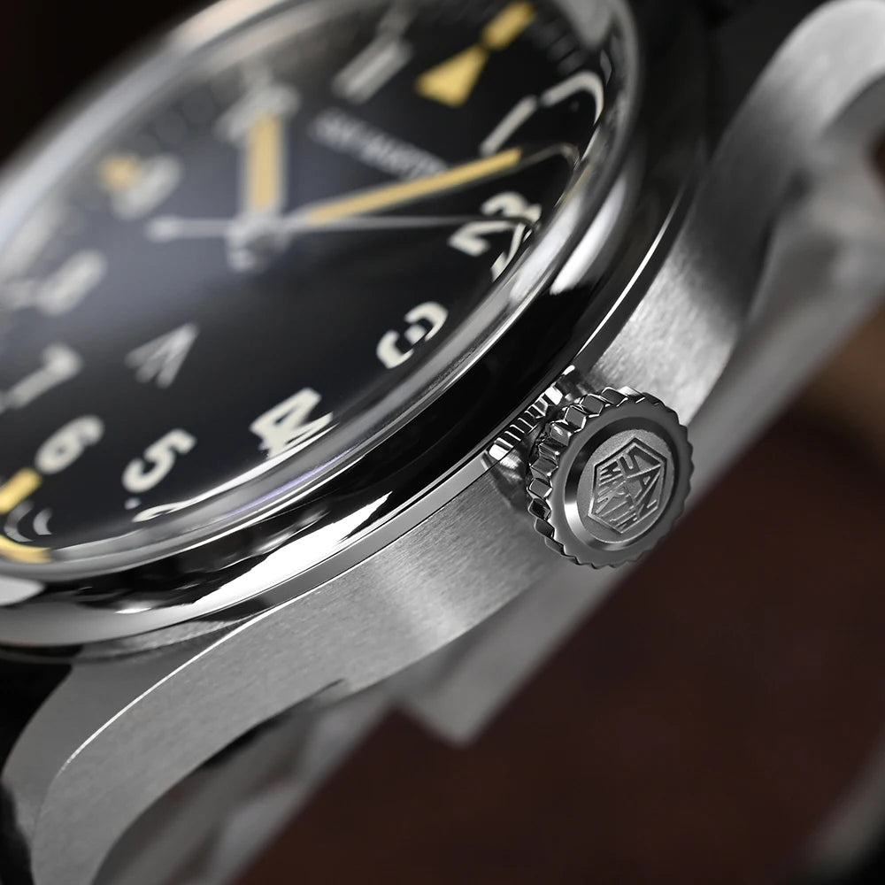 San Martin 36mm Men Pilot Watch VH31 Mechaquartz Movement Sweep Second Quartz Series Simple Style Nylon Strap 10 Bar Luminous