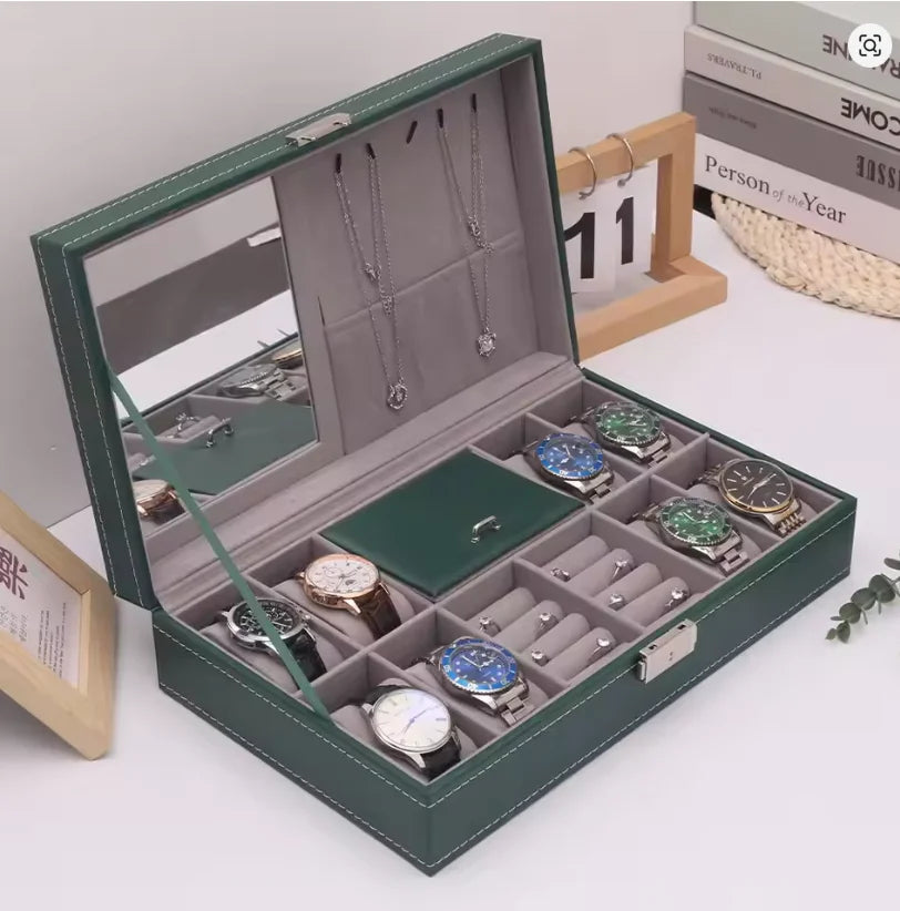 Jewelry Box for Watches & Accessories - Lockable Storage Case with Mirror for men & Women