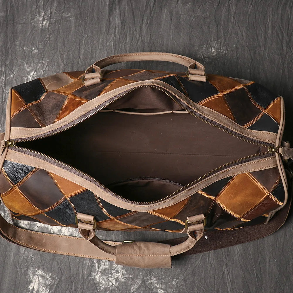Vintage New Men's Genuine Leather Quilted Top-Layer Cowhide Handbag Travel Bag Shoulder Crossbody Business Luggage Bag