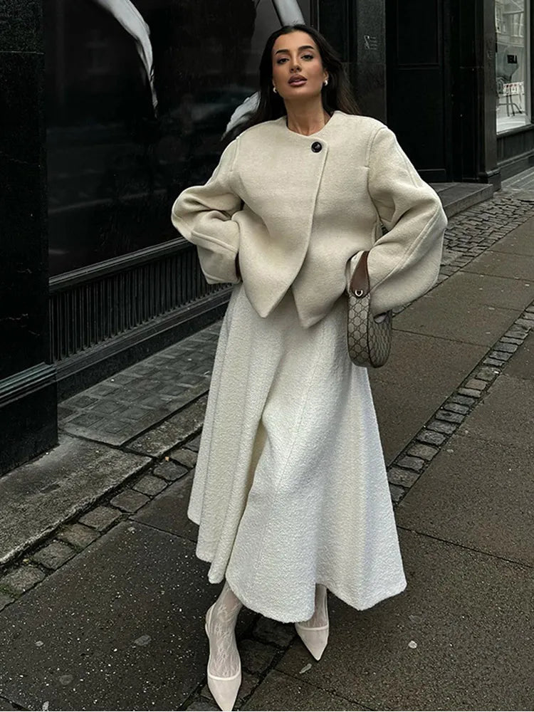 Retro Loose Casual Woolen Coats Women's Double Breasted Stand Collar Short Jacket Office Lady Autumn Winter 2024 Solid Outerwear