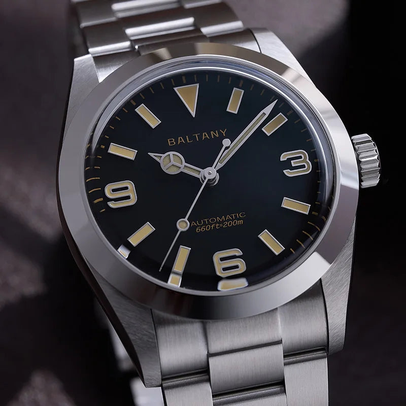 Baltany Vintage Explorer Homage Watches S4056 Sunburst 36mm Stainless Steel Bracelet 200M Luminous Men's Automatic Wristwatch