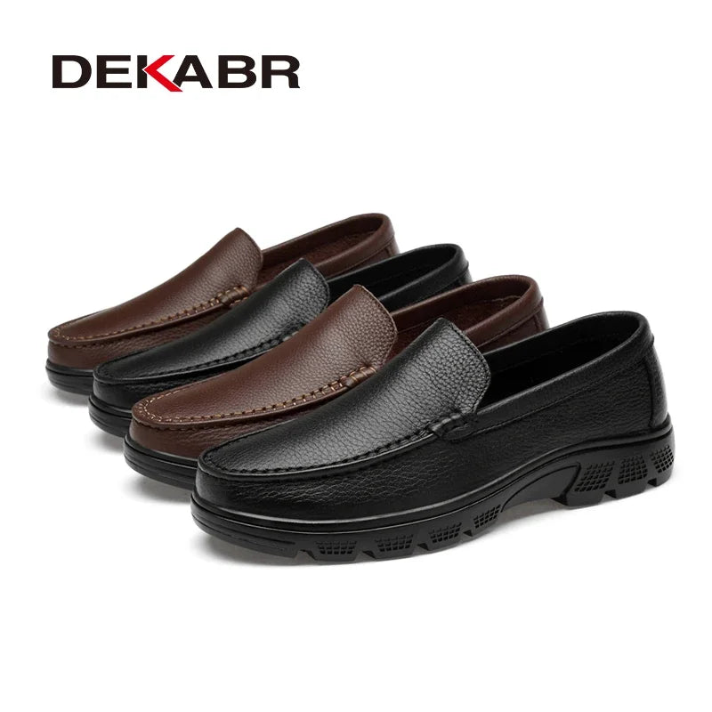 DEKABR Genuine Leather Handmade Breathable Comfortable Work Men's Casual Shoes Outdoor Loafers Slip on Men Shoes Size 37-47