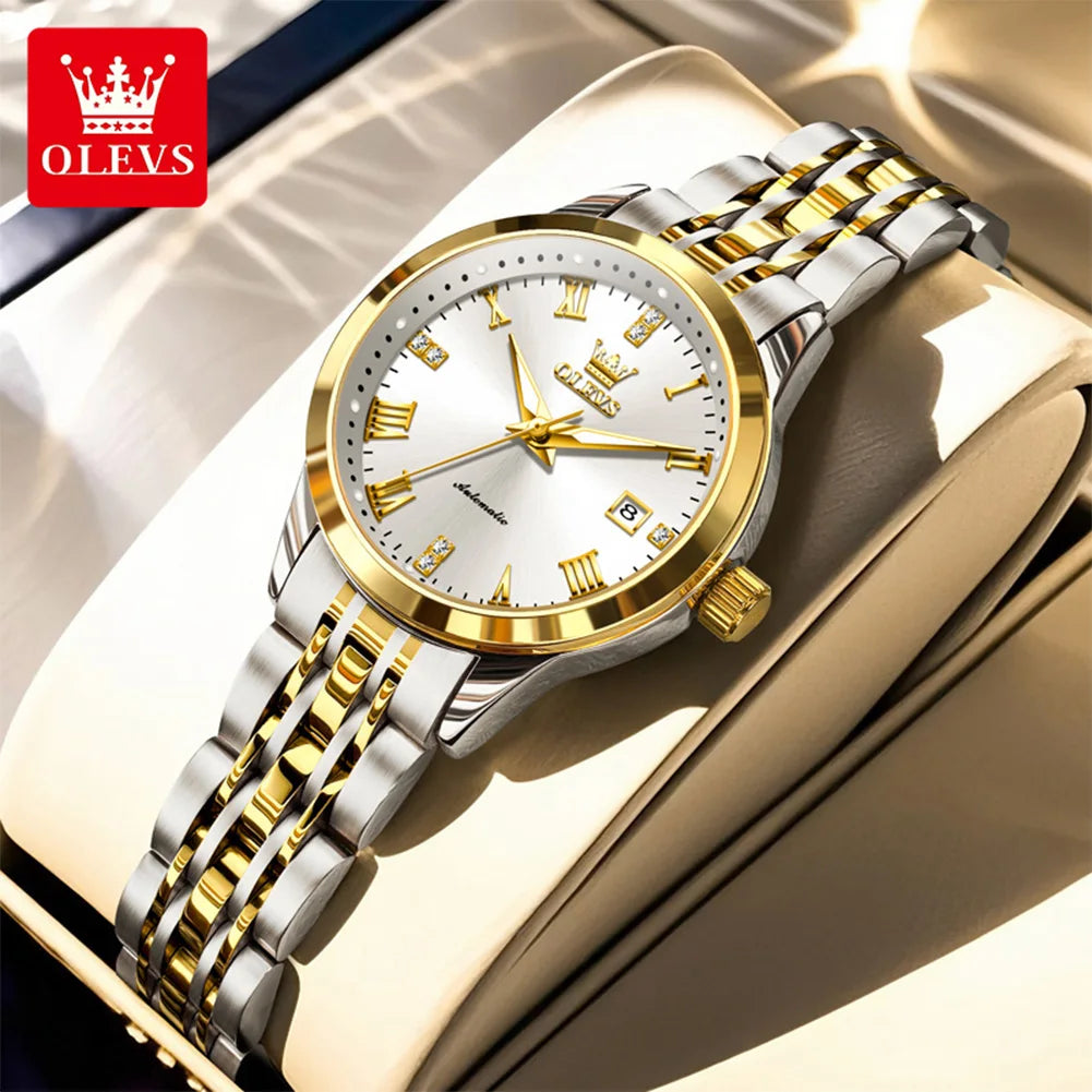 OLEVS 7062 Women's Watches Stainless Steel Luxury Ladies Waterproof Wristwatch Original Automatic Mechanical Watch for Women New
