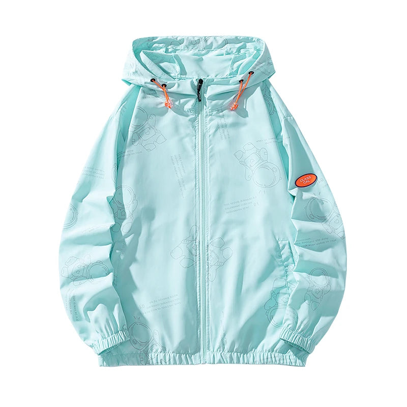 Men's summer trendy version, thin ice silk color matching, thin breathable, UV resistant and sun proof clothing, men's jacket, o
