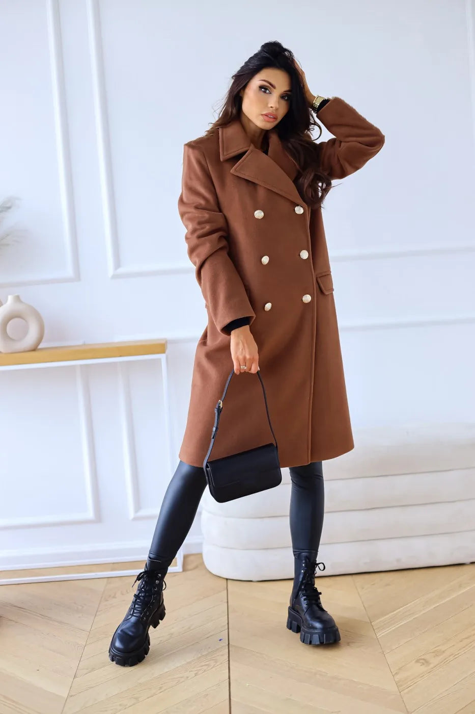 Suit woolen coat senior sense 2024 autumn and winter new double-breasted shoulder slimming Korean version of woolen coat