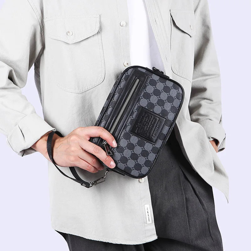 Casual Business Shoulder Bag Men PU Leather Messenger Bag Wide Strap Crossbody Bags Square Clutch Bag Designer Male Sling Bags
