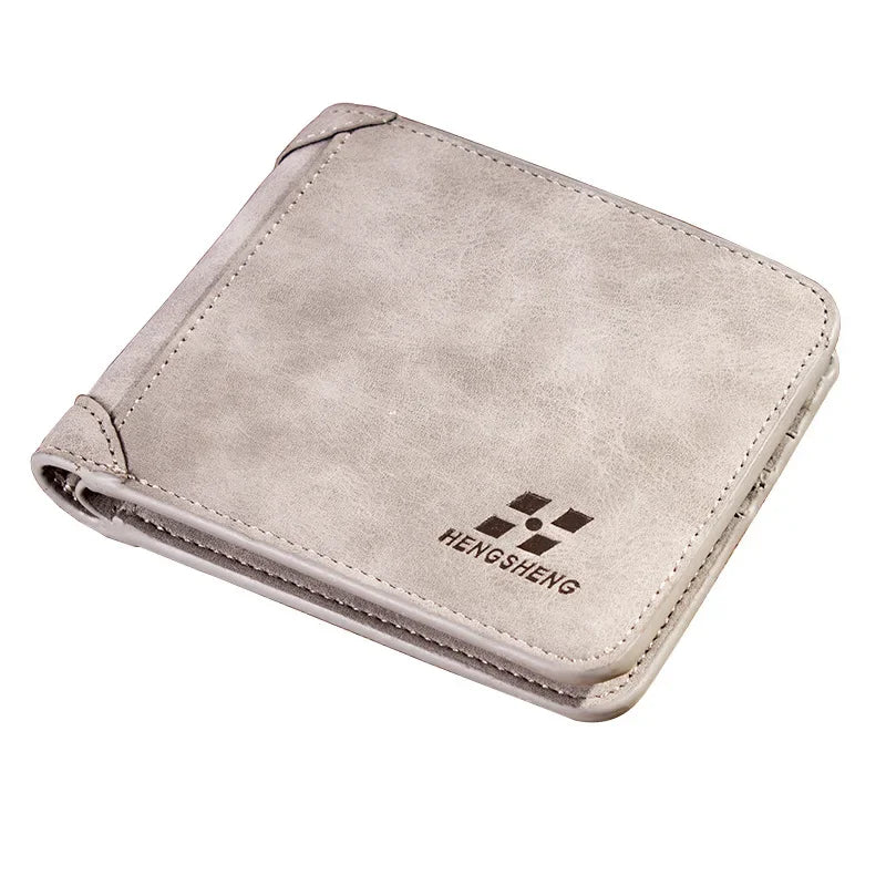 Hengsheng Men's Three-fold Wallet Multi-card Slot European American Short Fashion Nubuck Leather Retro Multi Slot Large Capacity