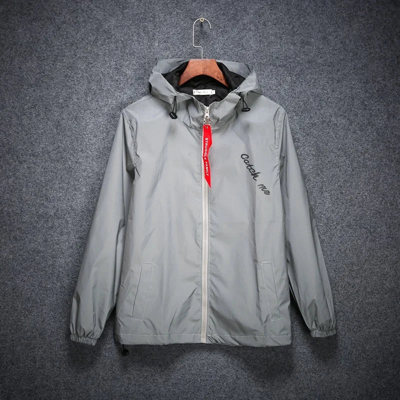 New Men's Full Reflective Waterproof Jackets Casual Women Windbreaker Hip Hop Hooded Autumn Printed Streetwear Night Shiny Coats