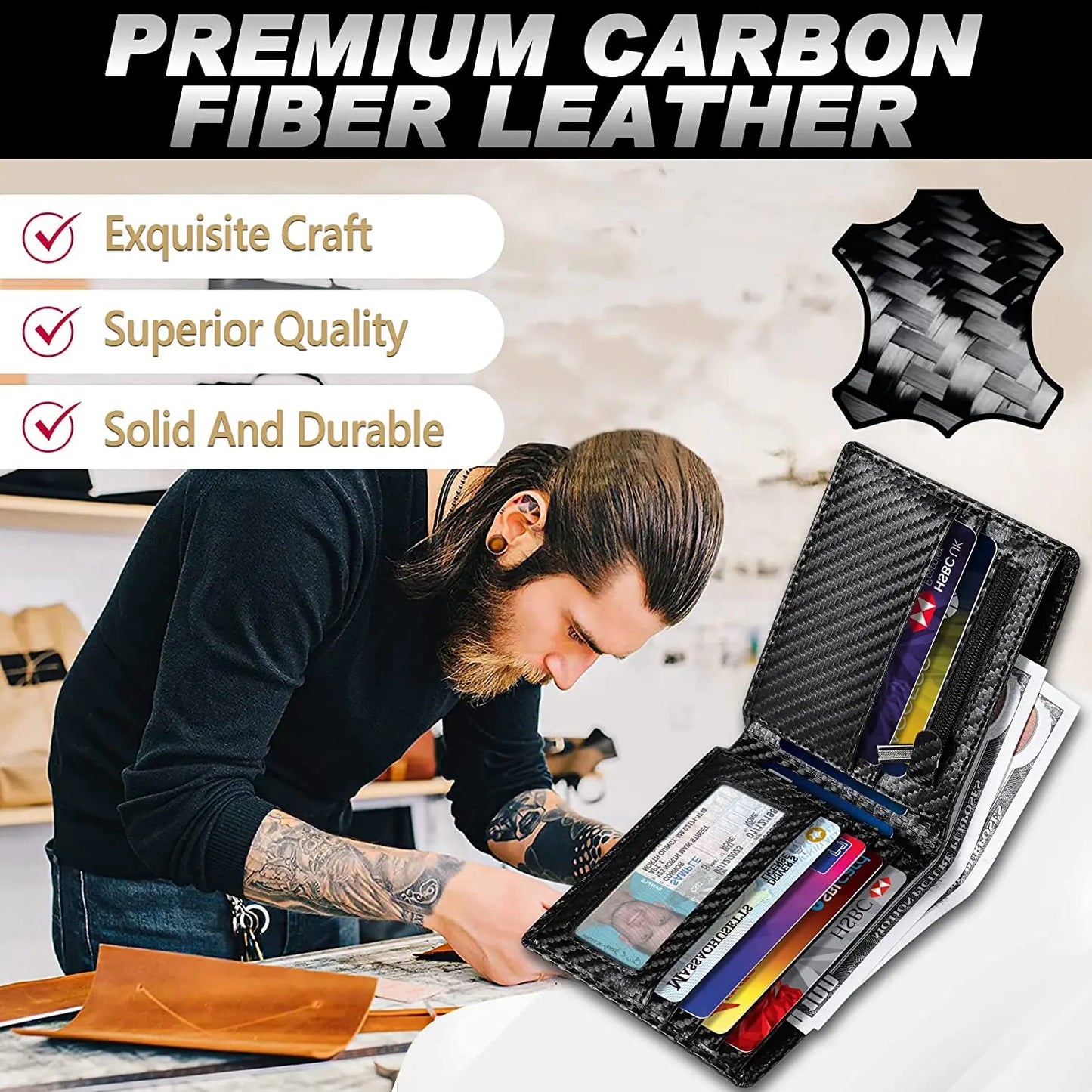 New Business Wallet, RFID Blocking Multi Card Slots With Zipper Coin Clip Men's Wallet Fashion Coin Purse