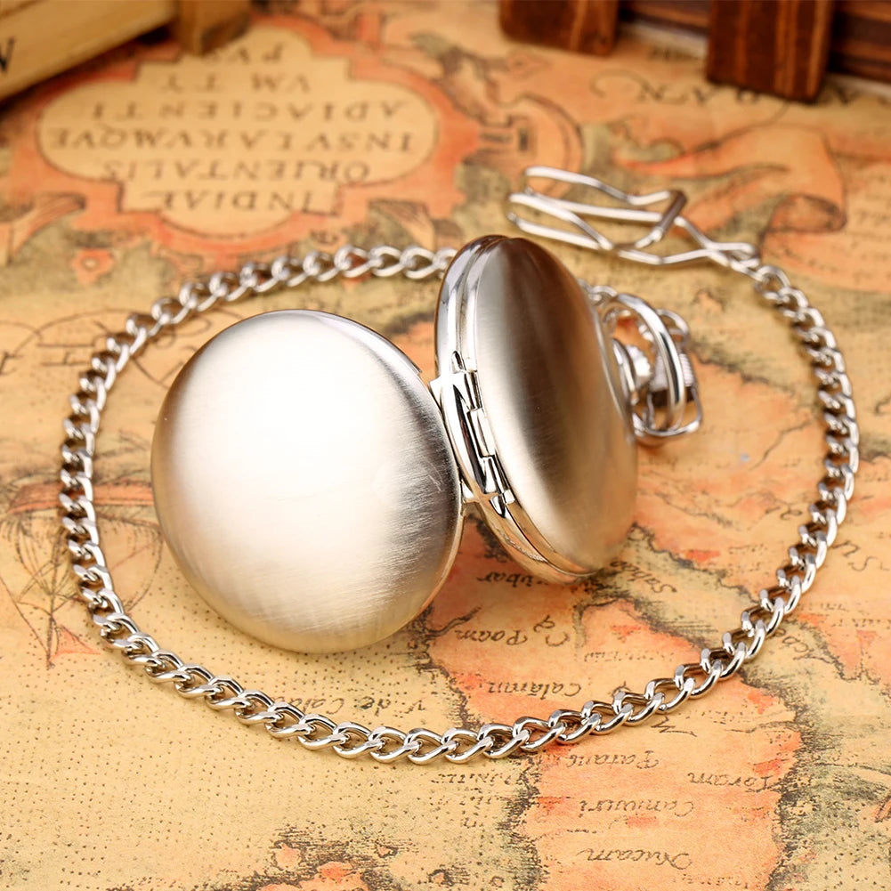 Classic Vintage Brushed Silver Mechanical Pocket Watch Hand Winding Movement Luxury Antique Timepiece Gift Men with Watch Box