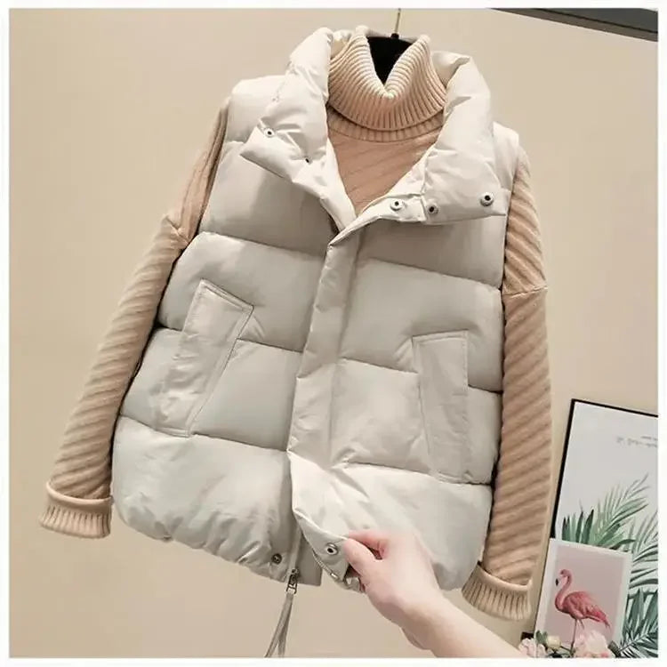 Women's Short Puffer Vest Autumn Winter New Style Warm Cotton Jacket Slimming Outerwear Fashionable Chinese Brand AE Stock