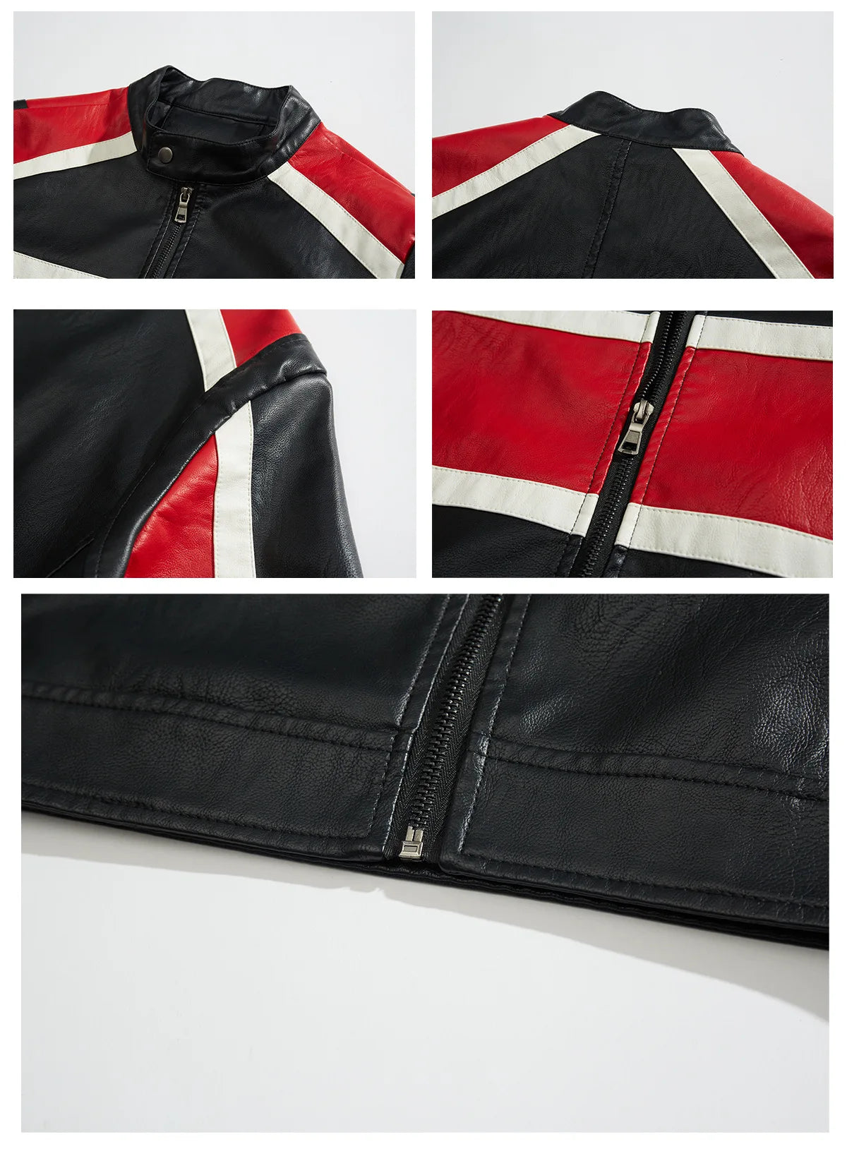 Autumn Winter Men's MV Agusta Logo Contrast Motorcycle Biker Leather Jackets PU Coat Fashion Stand Collar Hood Leather Jacke