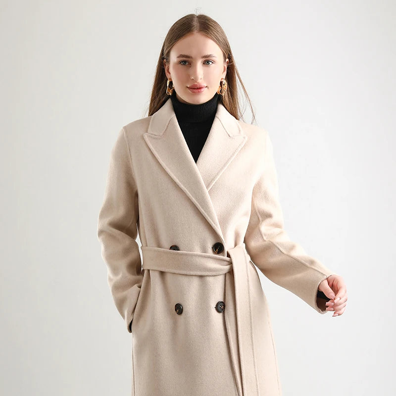 2025 Women's 100% Cashmere Thick Double sided Long Jacket Classic Multi functional Fashion Suitable for Business