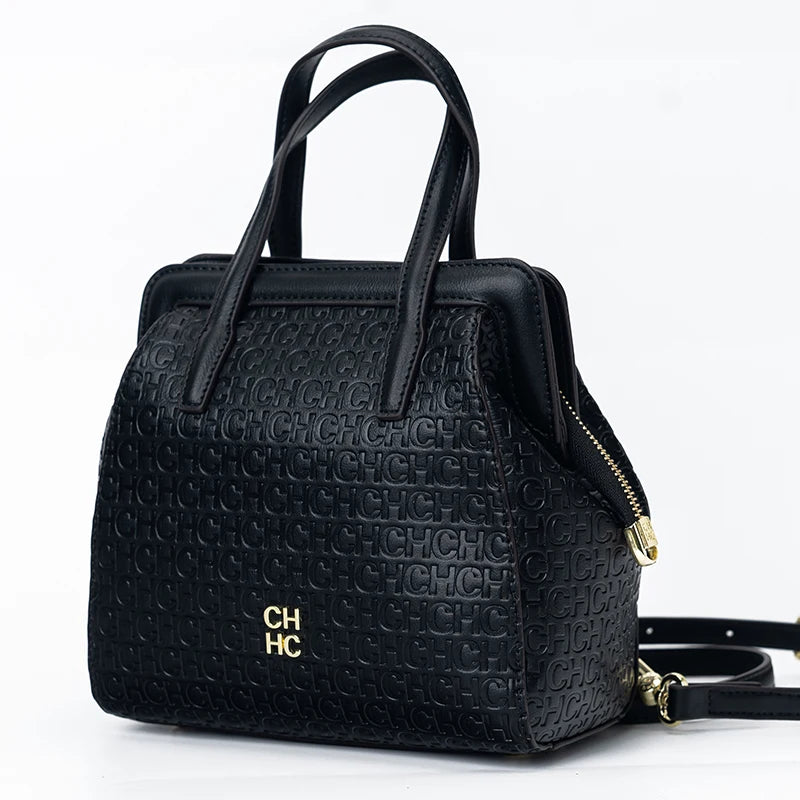 CH Classic Fashion Zipper Design Women's Handbag, Monogram Print, Versatile Solid Color Block Shoulder Bag
