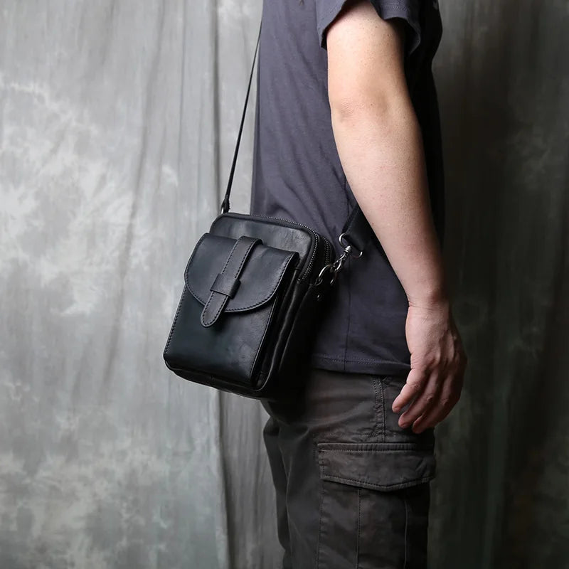 New Genuine Leather Men's Backpack Top Layer Cow Leather Casual Versatile Vertical Mini One Shoulder Messenger Bag