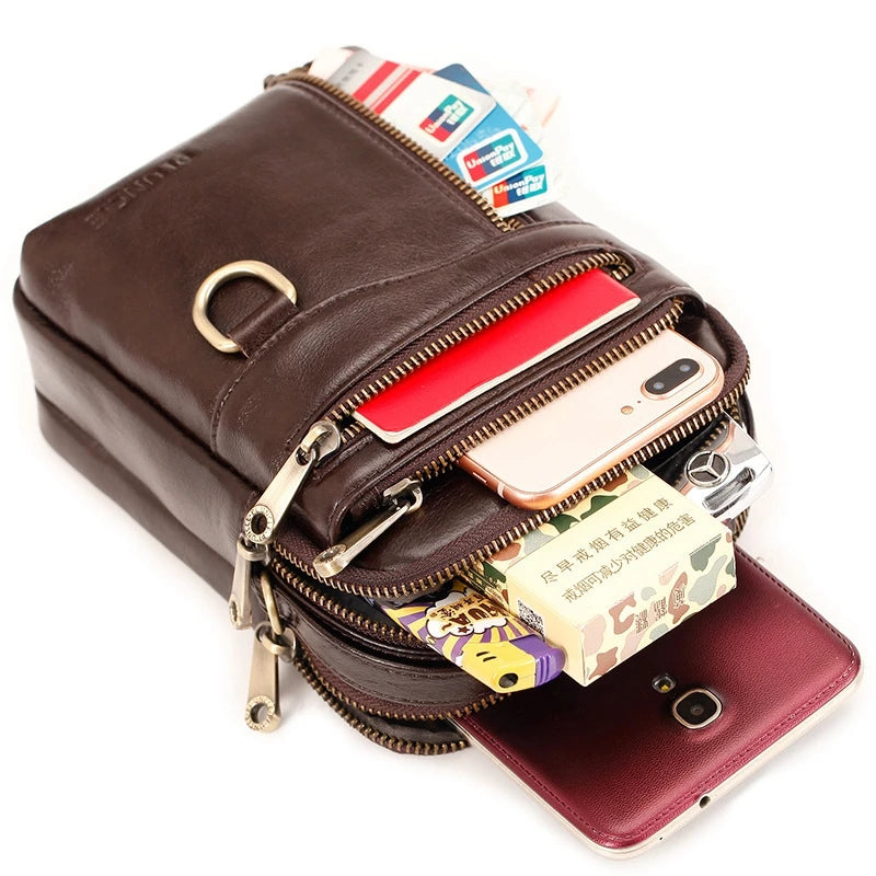 Genuine Leather Men Shoulder Crossbody Bags Casual Waist Pack Handbags For Male Messenger Tote Flap Sling Purse Clutch JYY1057
