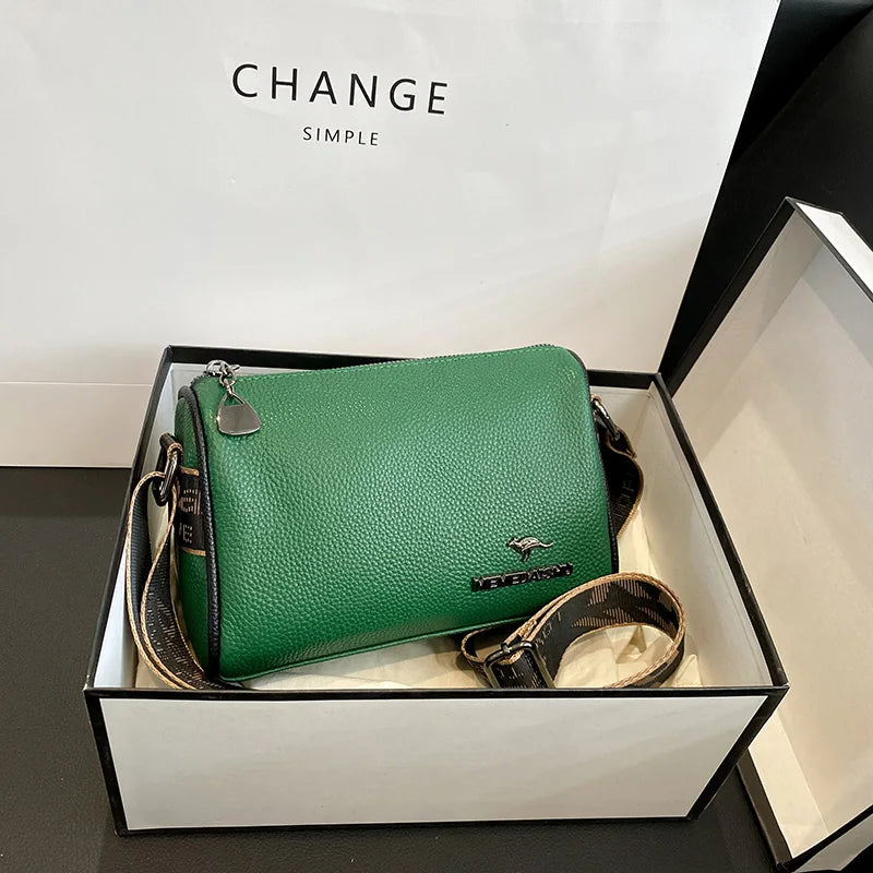 Ladies Genuine Leather Crossbody Bags Fashion Wide Strap Shoulder Messenger Bag for Women Luxury Brand Cowhide Wallets Clutch