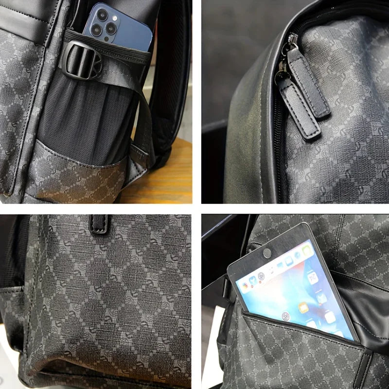 Luxury Plaid Print Backpack Men Fashion Design Men's Backpacks Large-capacity Travel Bags PU Backpack Male Schoolbag