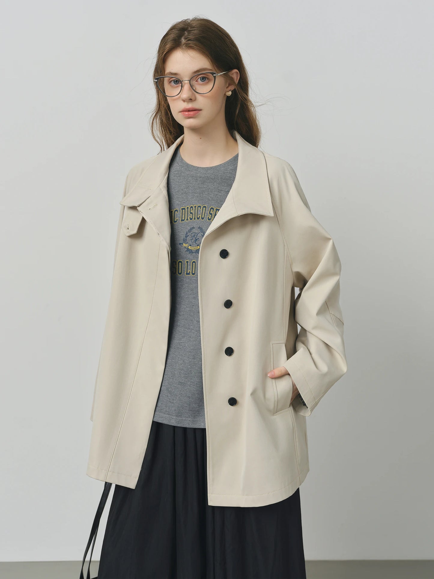 FSLE British Style Design Stand Collar Windbreaker Trench Jacket for Women 2025 Autumn New Arrival Casual Chic Coats for Women