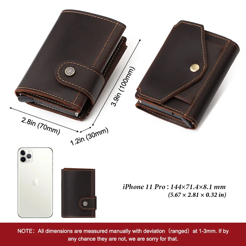 Cowhide Leather Pop-Up Credit Card Holder RFID Blocking Bank Card Case Minimalist Wallet for Men Money Clip with Coin Pocket