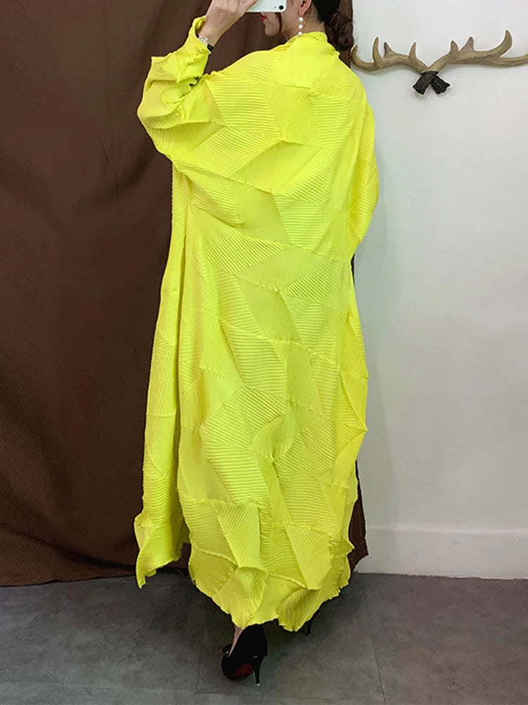 Miyake Pleated Long Trench Coat Women 2025 Spring Lapel Solid Color Long Sleeve Loose Casual Female Fashion Windbreaker