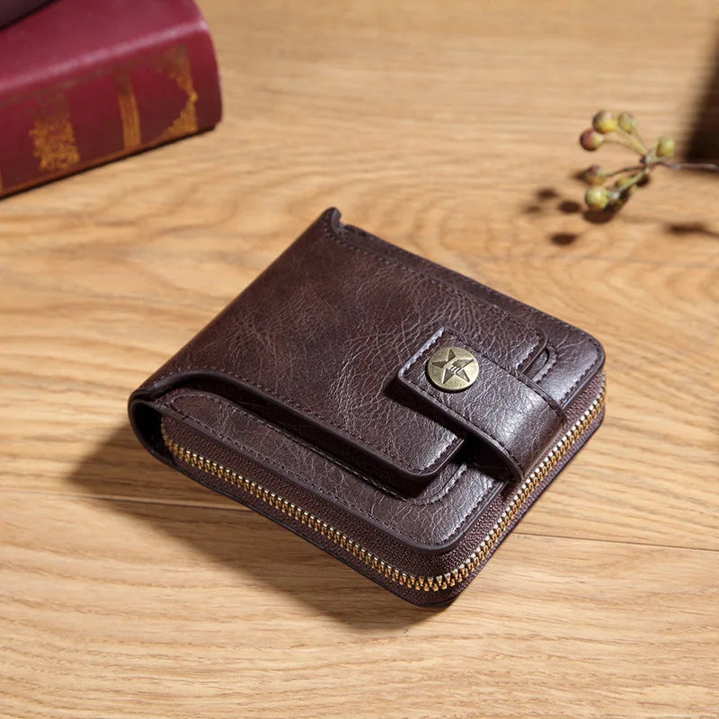 Vintage Short Wallet For Men Leather Coin Pocket Purse Man Multi function Tri Fold Card Holder Small Male Money Clip