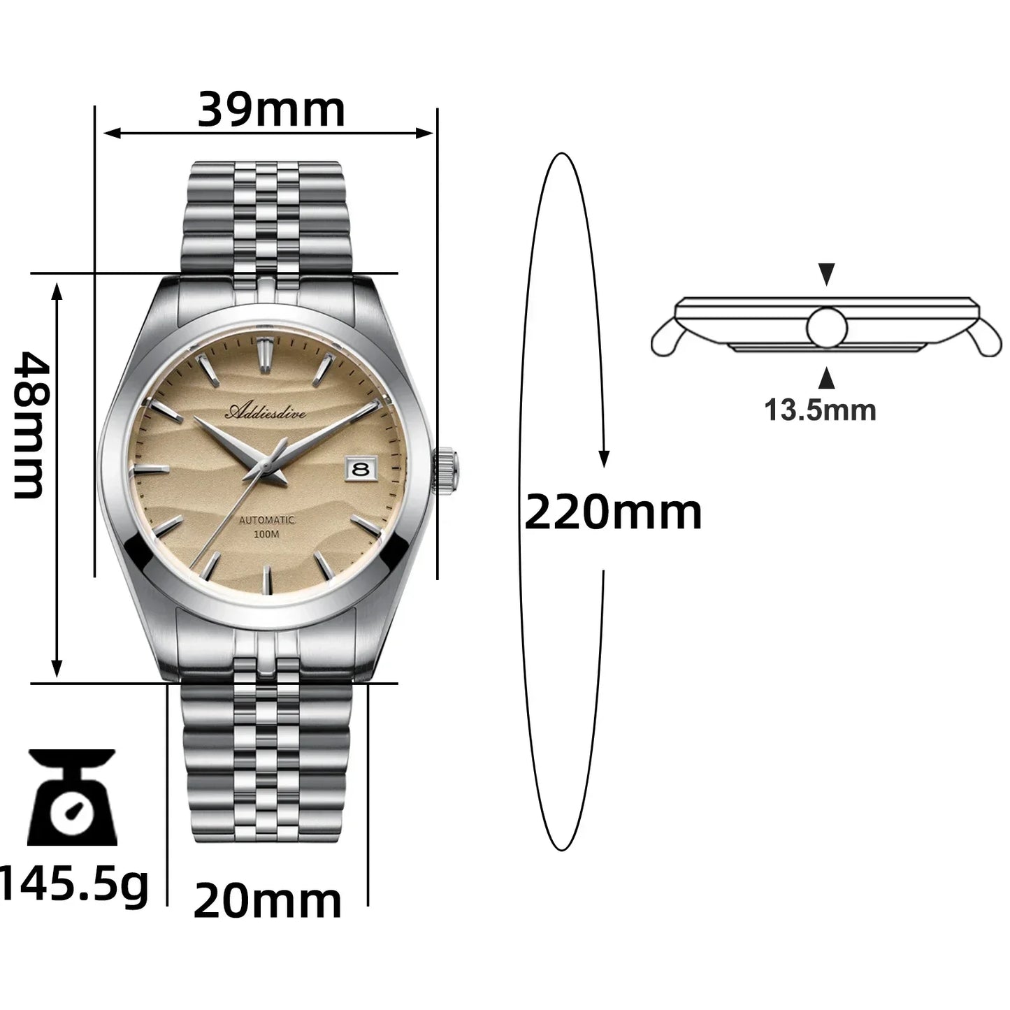 ADDIESDIVE AD2059 Watch Classic Desert Dial NH35A Automatic Mechanical Watches Waterproof 100M Stainless Steel Wristwatch
