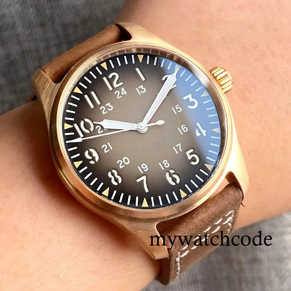 Tandorio CuSn8 Real Bronze NH35A PT5000 Dive Mechanical Watch Men Vintage Pilot Wristwatch 20bar Sport Clock Sunburst Green/Red