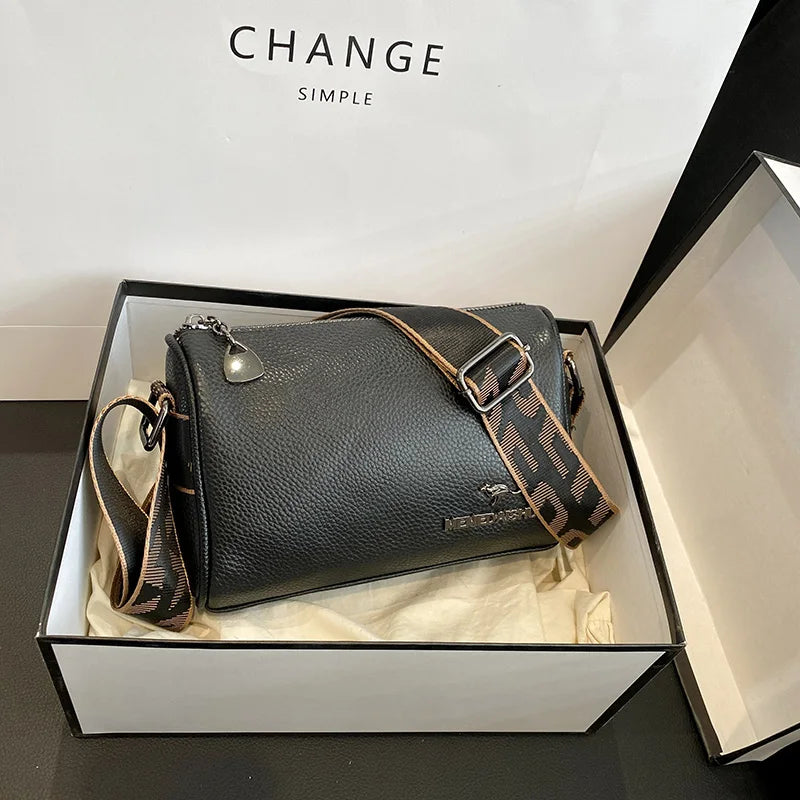 Ladies Genuine Leather Crossbody Bags Fashion Wide Strap Shoulder Messenger Bag for Women Luxury Brand Cowhide Wallets Clutch