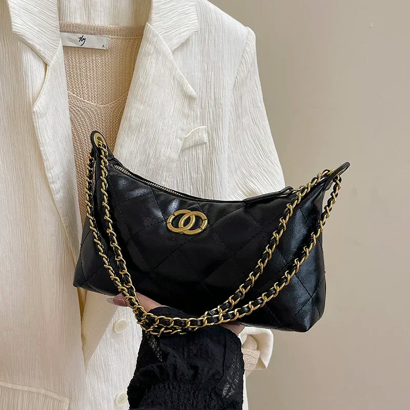 Women's Leather Handbag With Long Shoulder Strap By Famous Designer Luxury Brand For Elegant Outings
