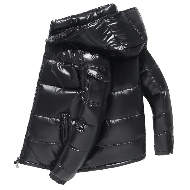 White Duck Down Jackets Winter Hooded Shiny Down Coats Mens Casual High Quality Outdoor Windproof Parka Thicken Warm Puffer Tops