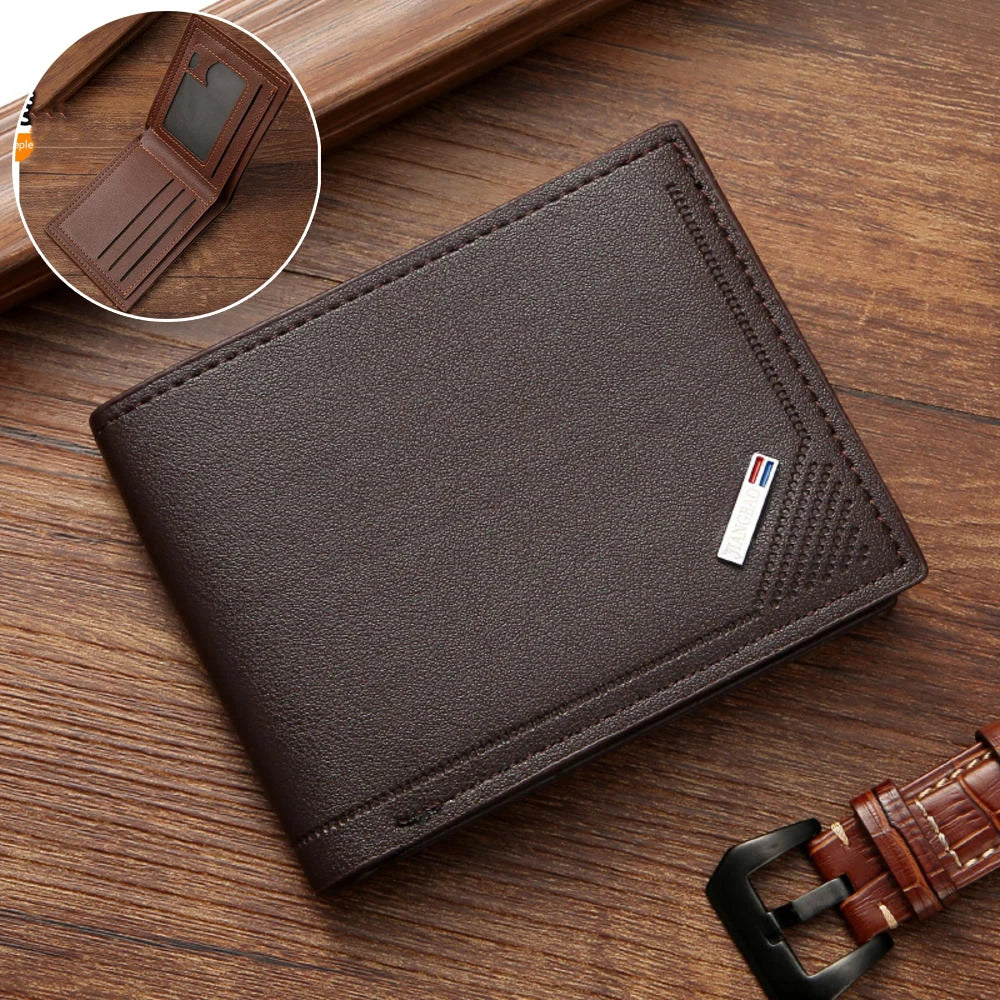 PU Leather RFID Wallet Men Slim Vertical Wallets Black Thin Short ID Credit Card Holder Minimalist Men's Brown Money Bag