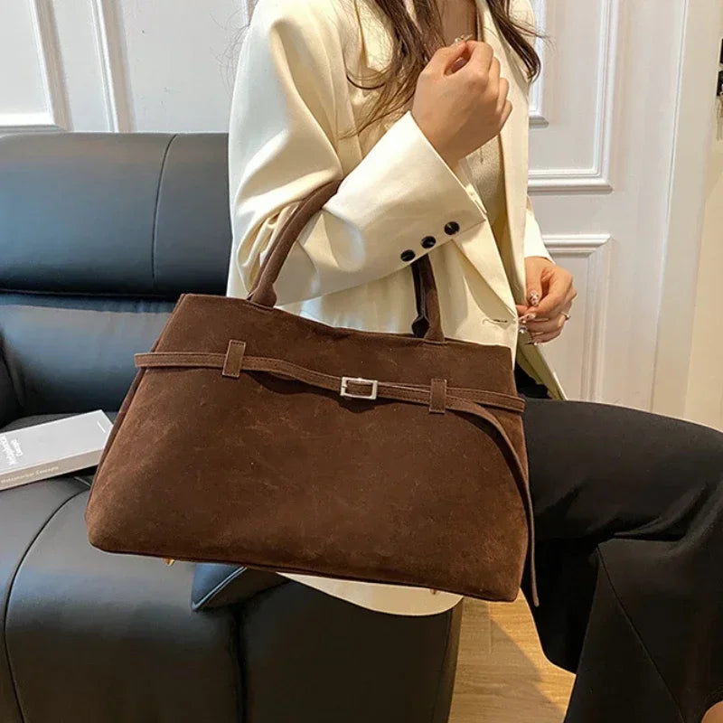 women's bag Buckle Decorative Design Solid Faux Suede tote bag Large Capacity Hasp Casual Tote 2025 Hot Sale Bags for Women