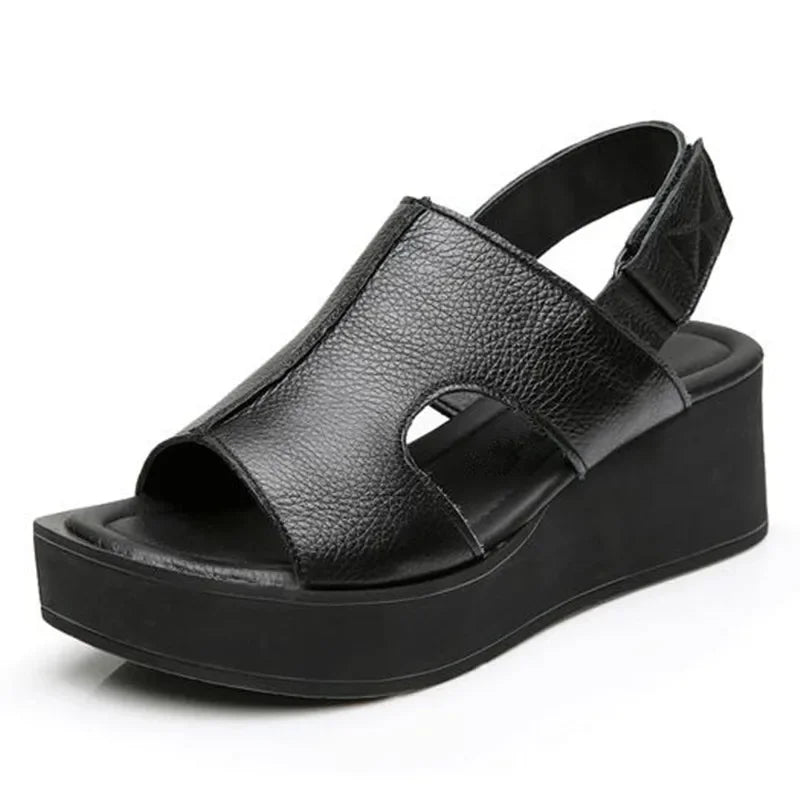 CEYANEAONew Fish Head Large Size Women Summer Shoes Sandals Best Selling Genuine Leather Sandals Platform Shoes Woman Wedge