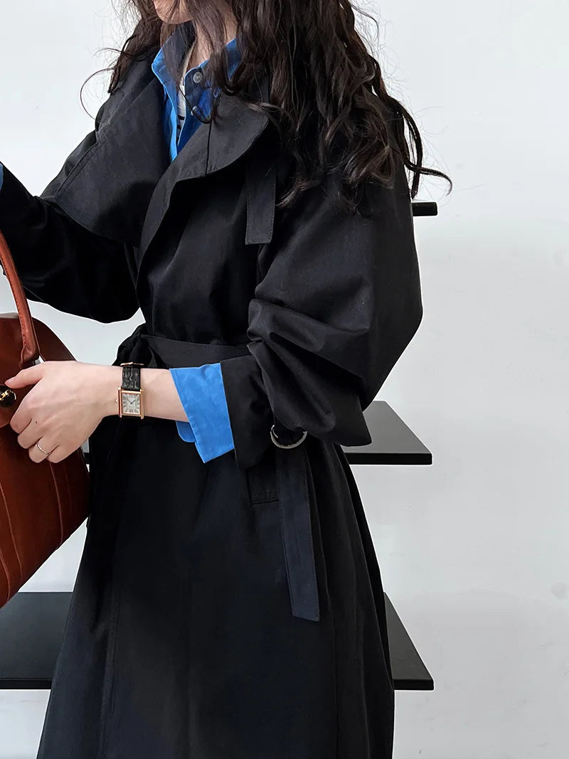 2023 Women Autumn Khaki Trench Coat Stand Collar Women Long Coat Casaco Feminino New Trench Femme